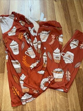 Women's Pumpkin Spice and Donut Print Pajama Set